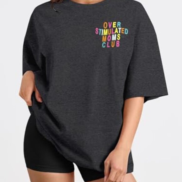 Oversized Graphic Tee Funny Mom Life Retro Chic Casual Short Sleeve Top - Picture 3 of 8